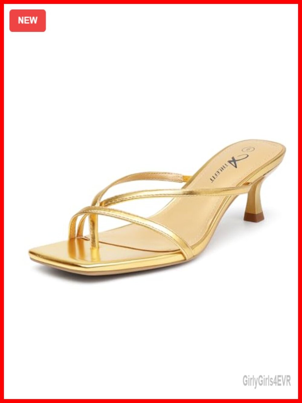Athlefit Strappy Kitten Heel Flip Flop Thong Sandals Square Toe Slip On